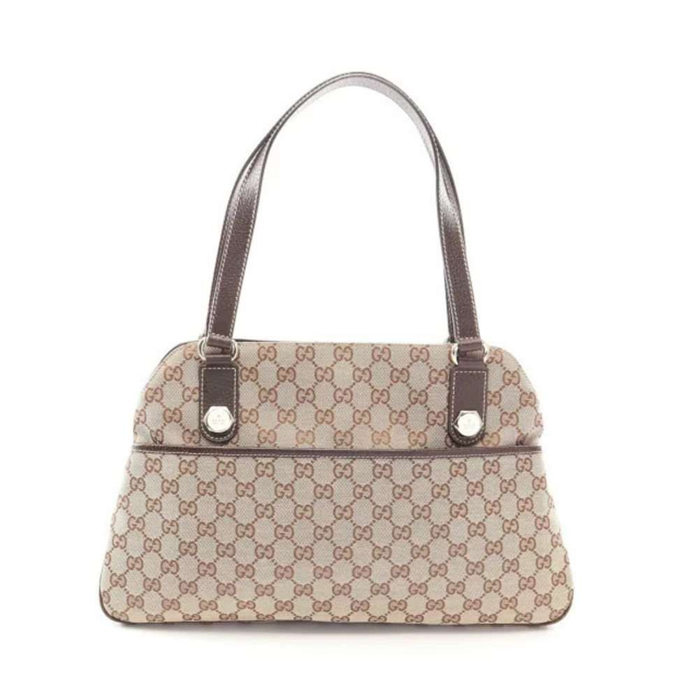 Gucci GG Canvas Shoulder Bag Leather Beige Cream Brown